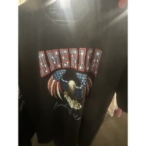 Mens Black Bald Eagle Patriotic Graphic Crew Neck Cotton T-Shirt Short Sleeve XL